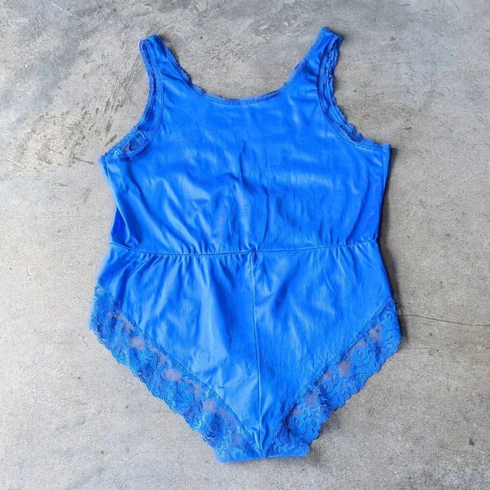 Vintage Blue Lace One-Piece Lingerie One-Piece Bodysuit medium Made In USA - Picture 9 of 9
